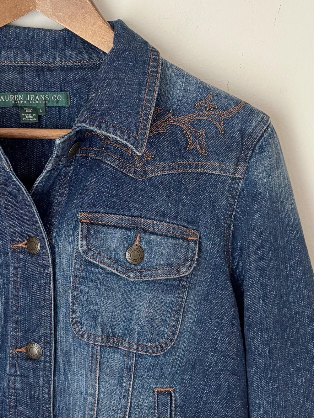 Lauren Jeans Co Vintage Embroidered Denim Button Up Jacket Large - Picture 2 of 7